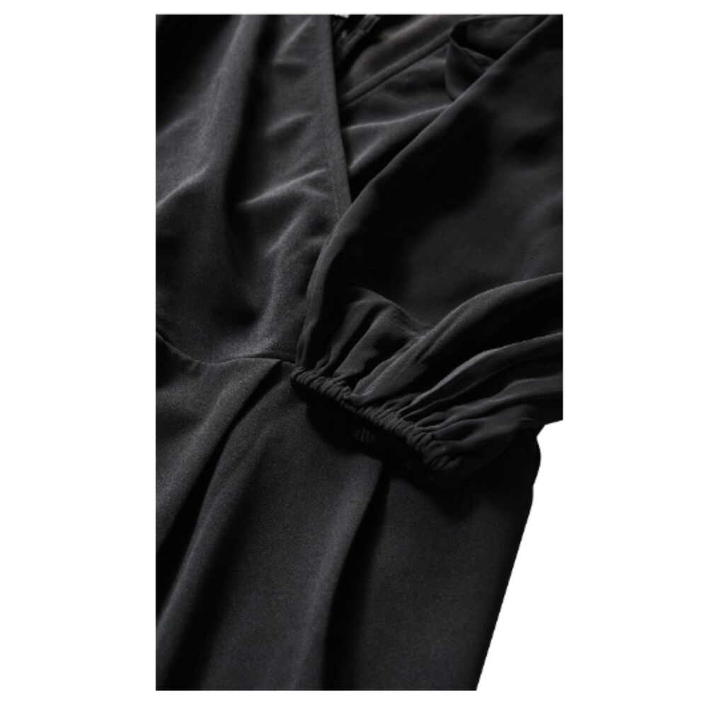 City Chic Jumpsuit Black 22 Black Wrap Wide Leg V Neck Belted Semi Formal Romper - Picture 5 of 5